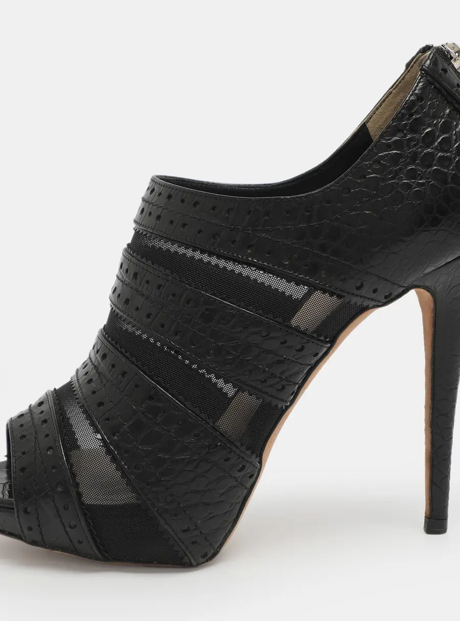 Dior Size 40 Black Croc Embossed Leather and Mesh Booties