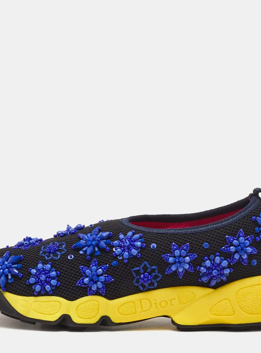 Dior Fusion Size 36.5 Black Mesh Embellished Slip On Sneakers