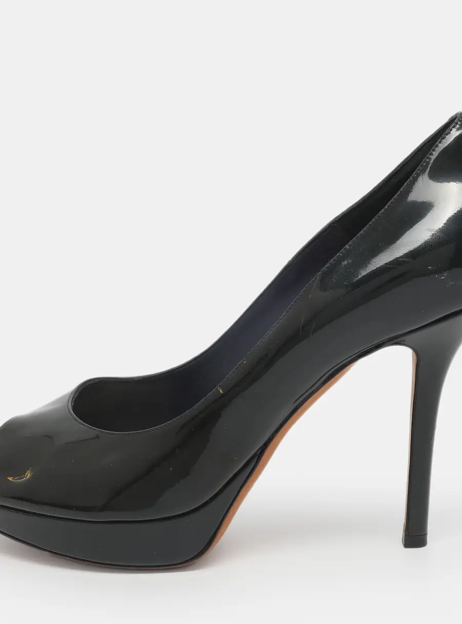 Dior Miss Dior Size 39 Navy Blue Patent Leather Peep Toe Pumps