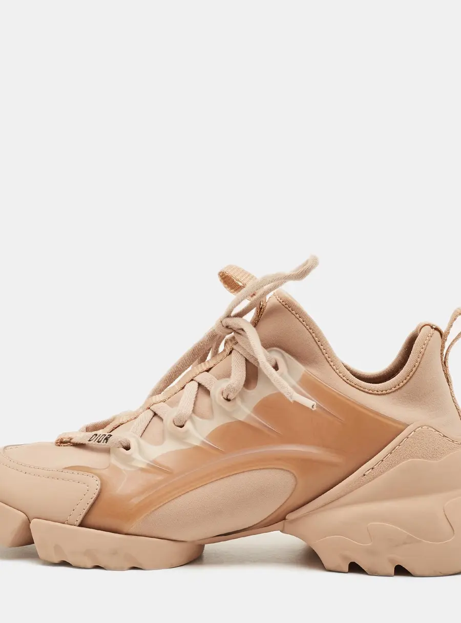 Dior D-Connect Size 36 Beige Neoprene and PVC Lace Up Sneakers