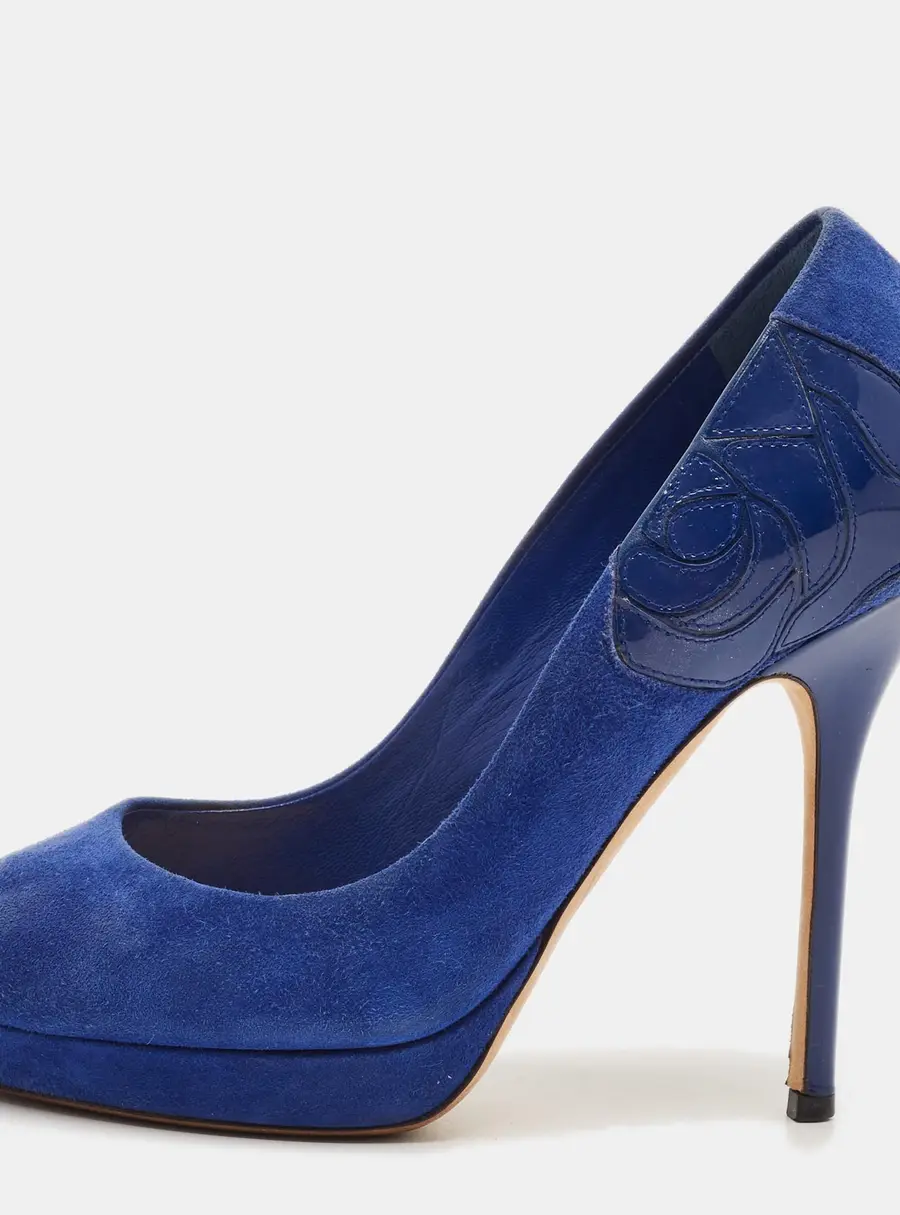 Dior Miss Dior Size 35 Blue Suede Peep Toe Pumps