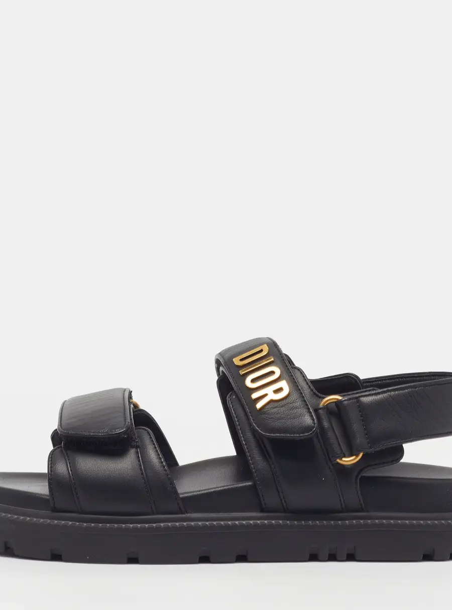 Dior Dioract Size 34.5 Black Leather Slingback Flat Sandals