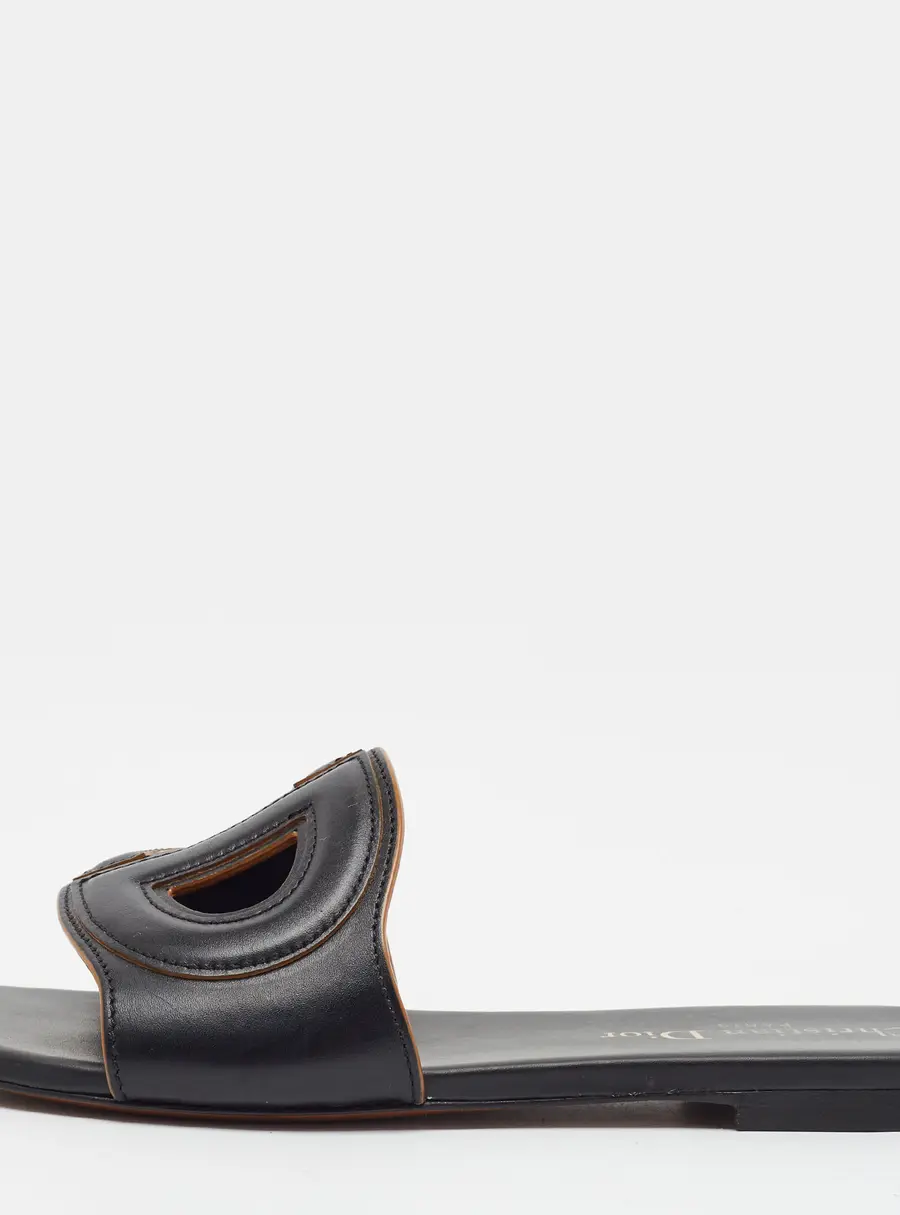 Dior D Club Size 34.5 Black Leather Flat Slides
