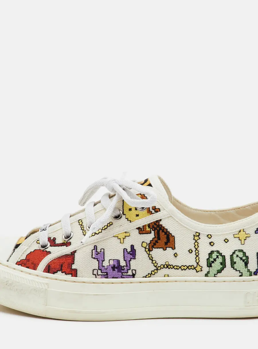 Dior Walk'n'Dior Size 38 Multicolor Pixel Zodiac Embroidered Canvas Low Top Sneakers