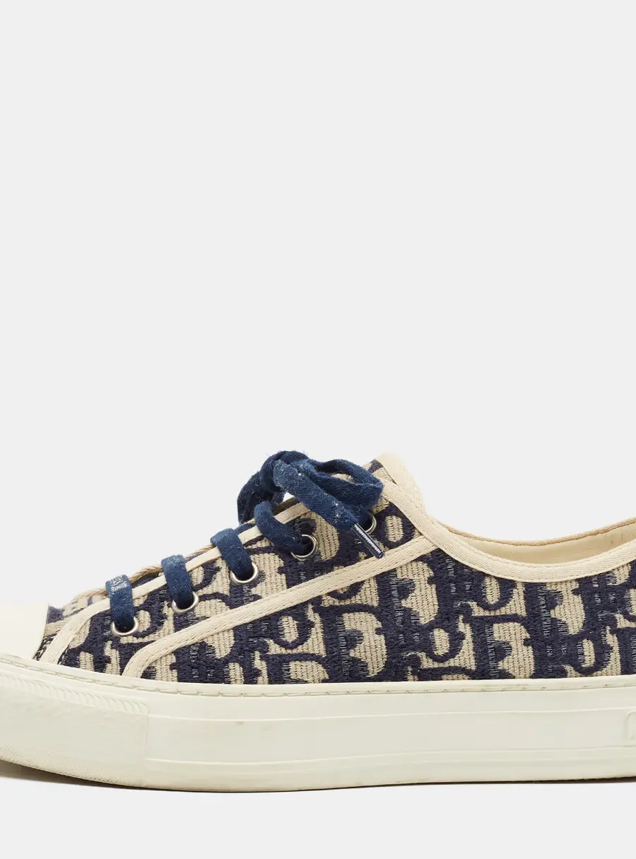 Dior Walk'n'Dior Size 38 Blue/Cream Canvas Lace Up Sneakers