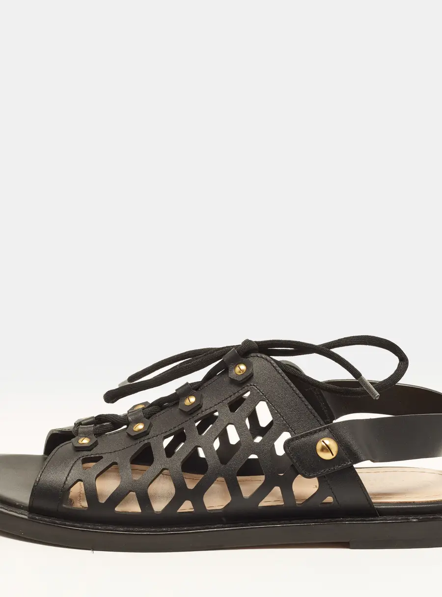 Dior D-Trap Size 40.5 Black Leather Flat Sandals
