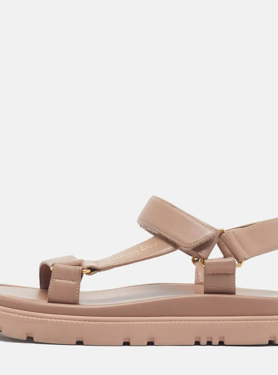 Dior D-Wave Size 38.5 Pink Leather Ankle Strap Sandals