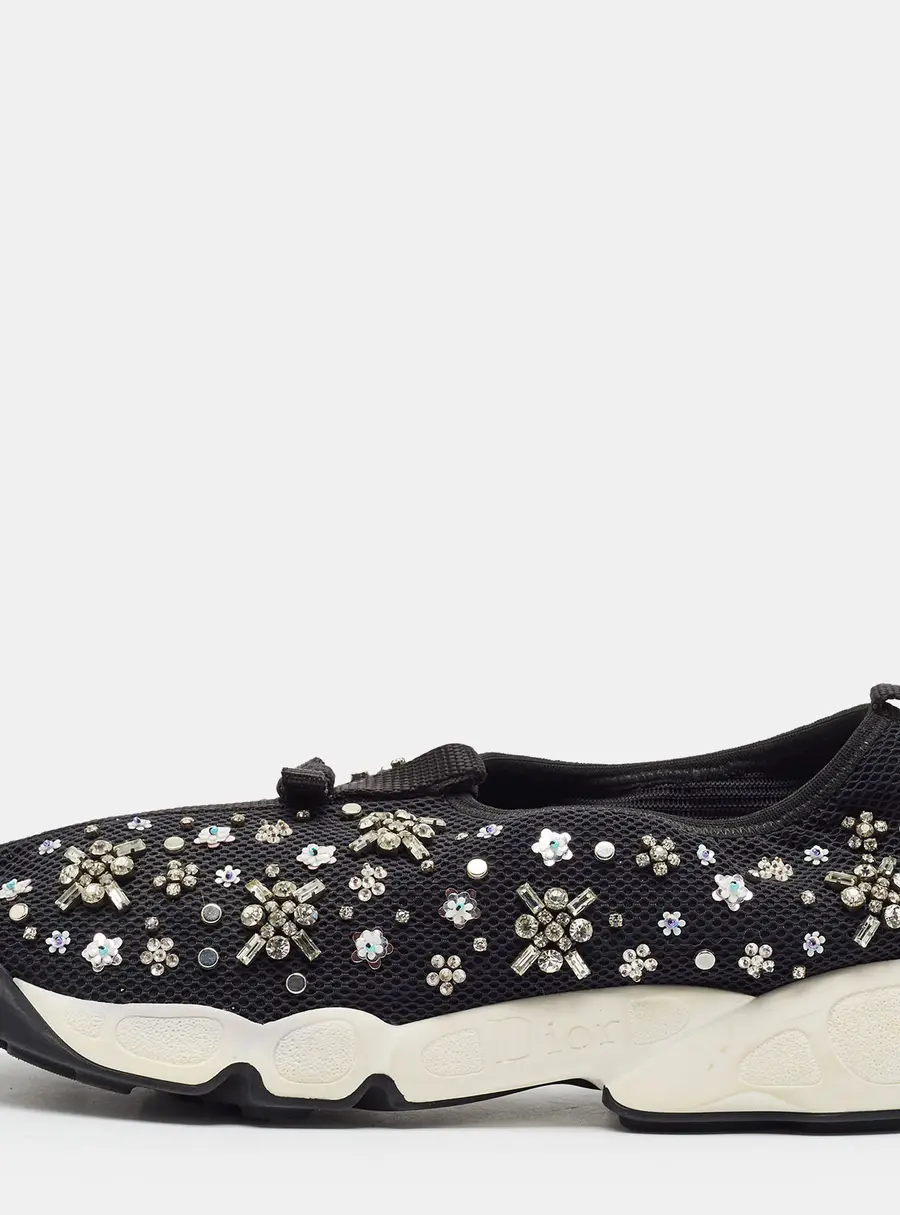 Dior Fusion Size 39.5  Black Mesh Crystal Embellished Slip On Sneakers