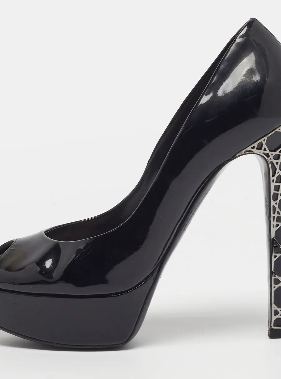 Dior Size 36.5 Black Patent Leather Peep Toe Carnage Heel Pumps