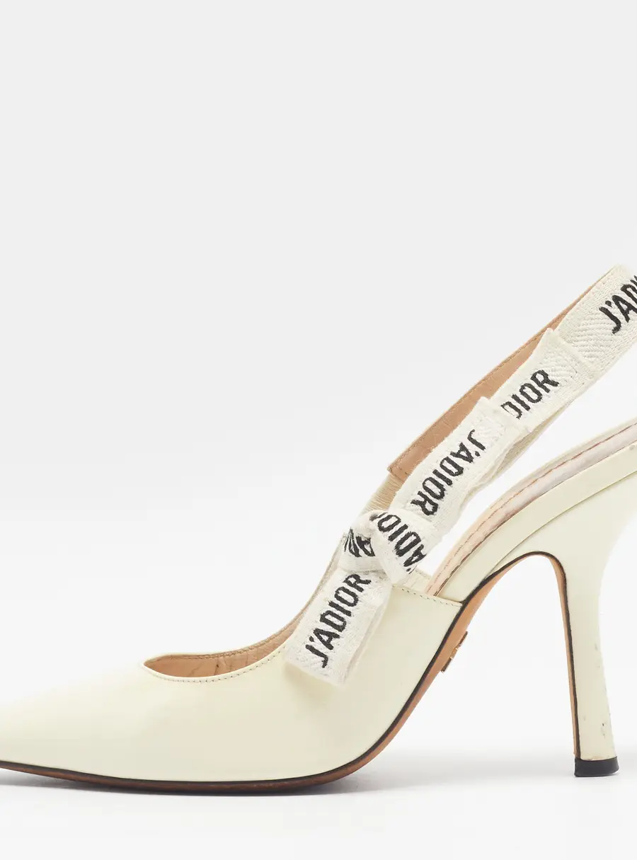 Dior J'Adior Size 37 Cream Patent Leather Slingback Pumps