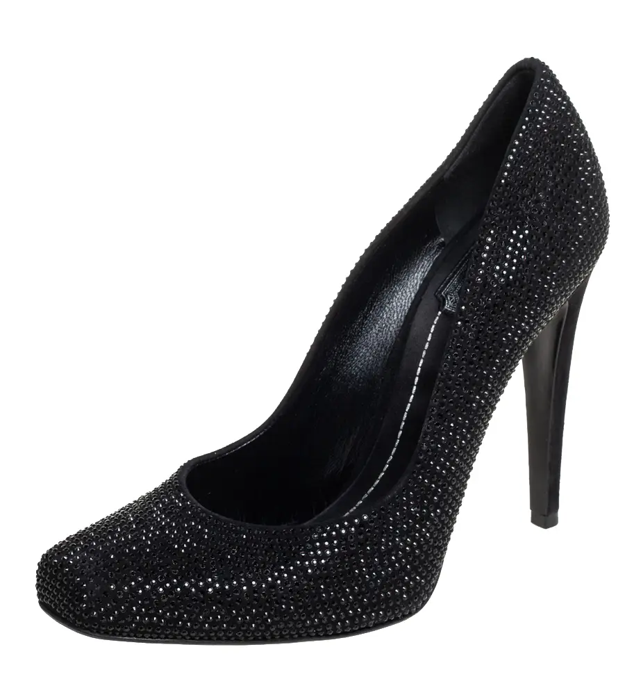 Dior Black Crystal Embellished Suede Square Toe Pumps Size 40