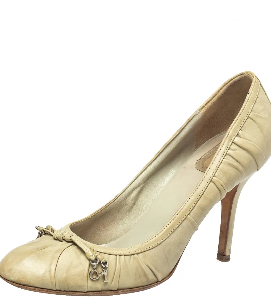 Dior Grey Leather Embellished Round Toe Slip On Pumps Size 39.5