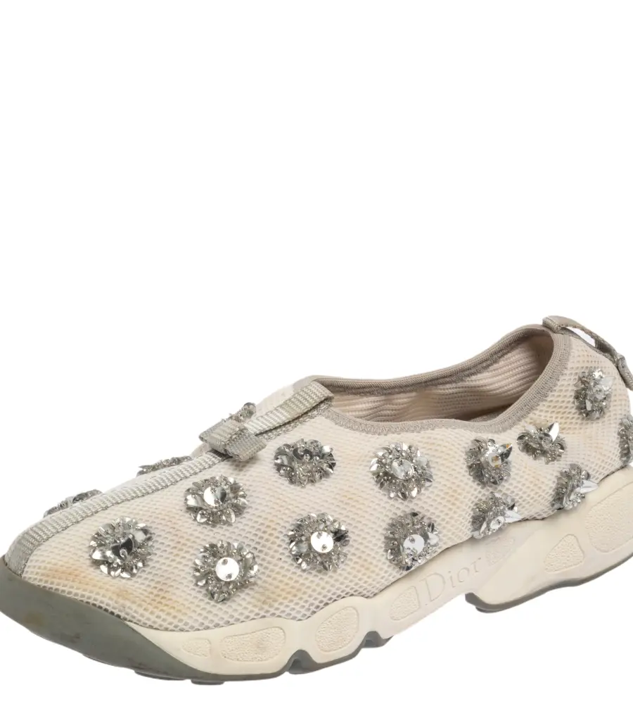 Dior White Mesh Fusion Floral Embellished Slip On Sneakers Size 38