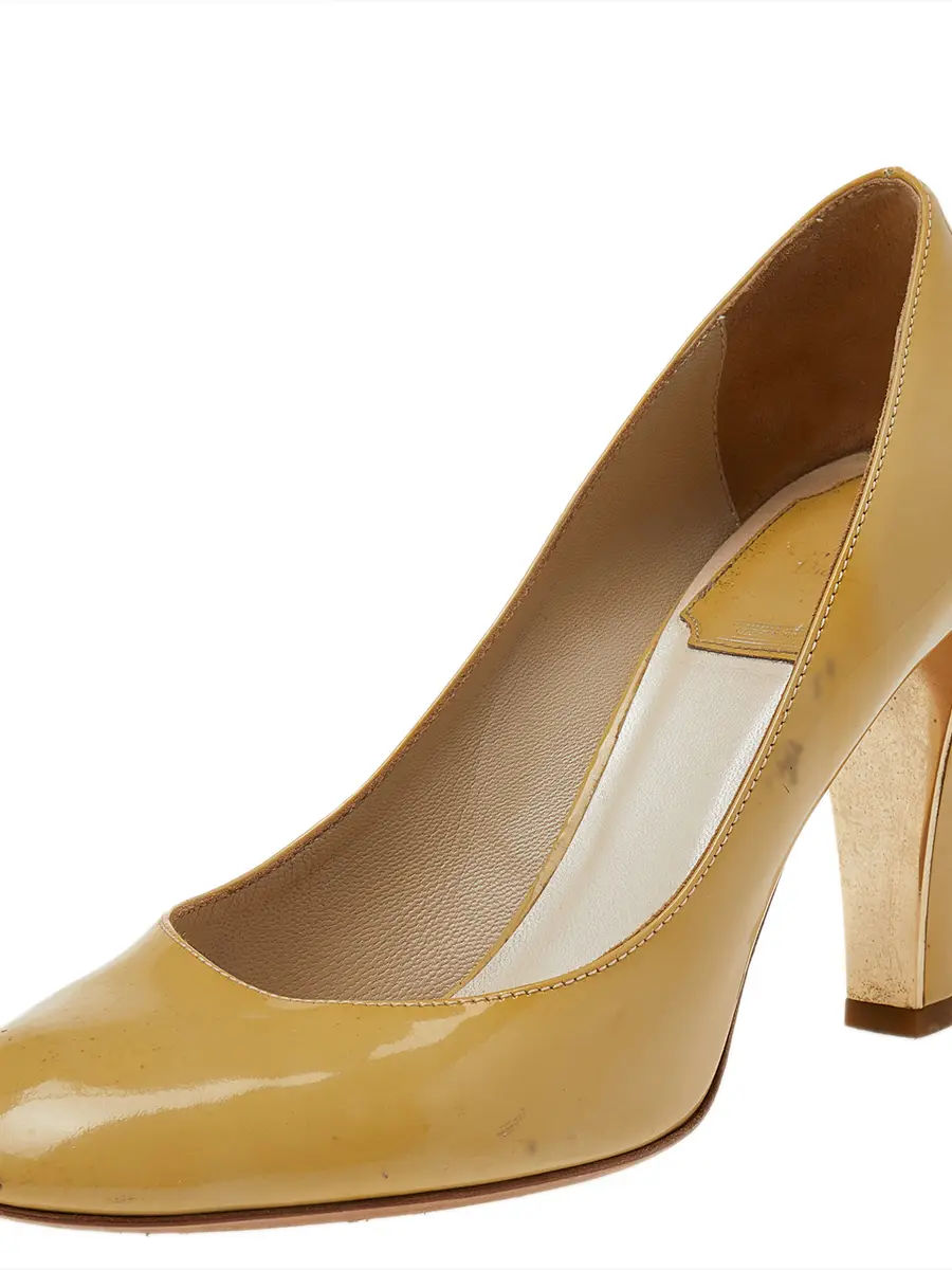 Dior Yellow Patent Leather Round Toe Pumps Size 37