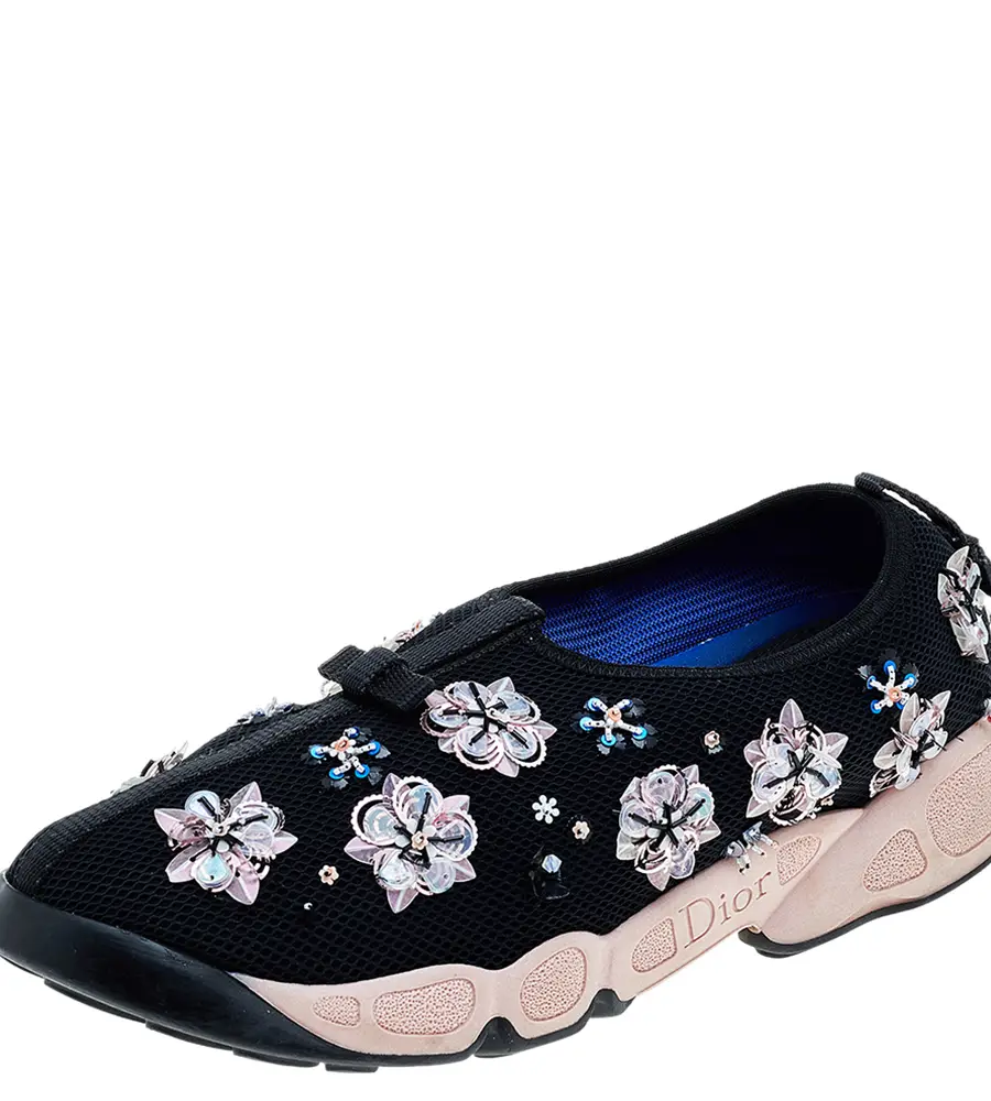Dior Black Mesh Fusion Floral Embellished Slip On Sneakers Size 38