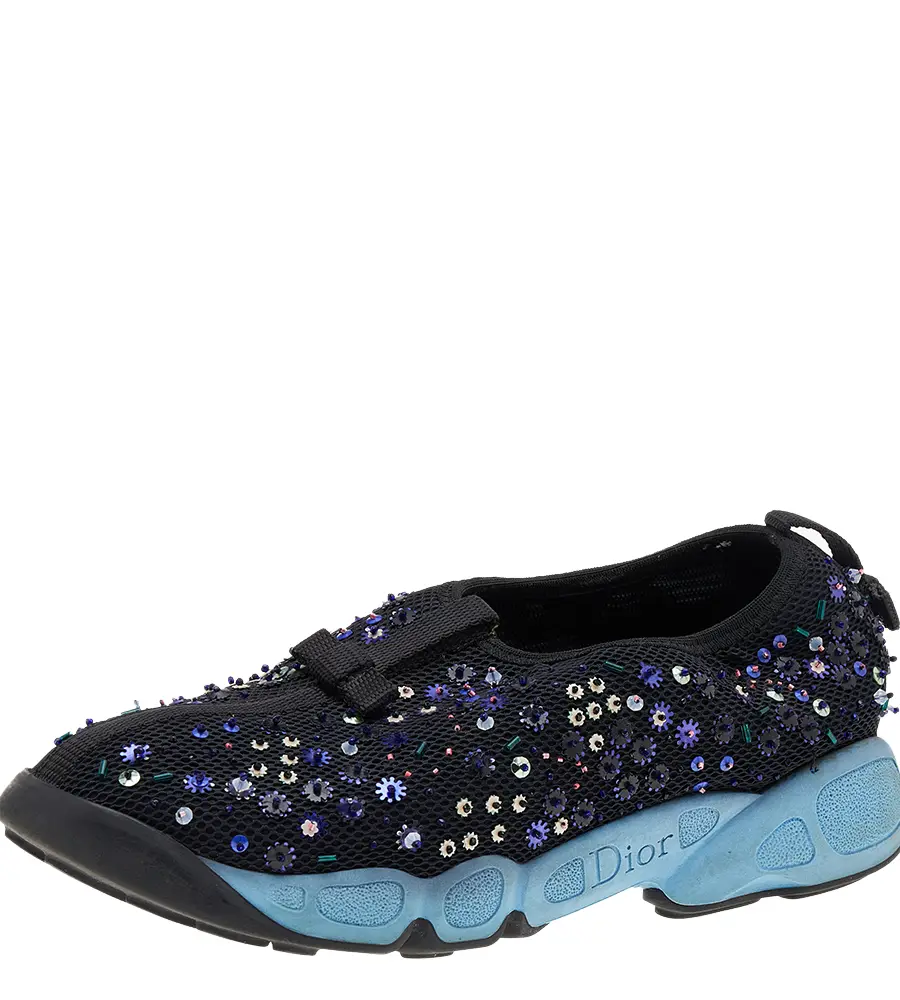 Dior Black Mesh Fusion Embellished Slip On Sneakers Size 36.5