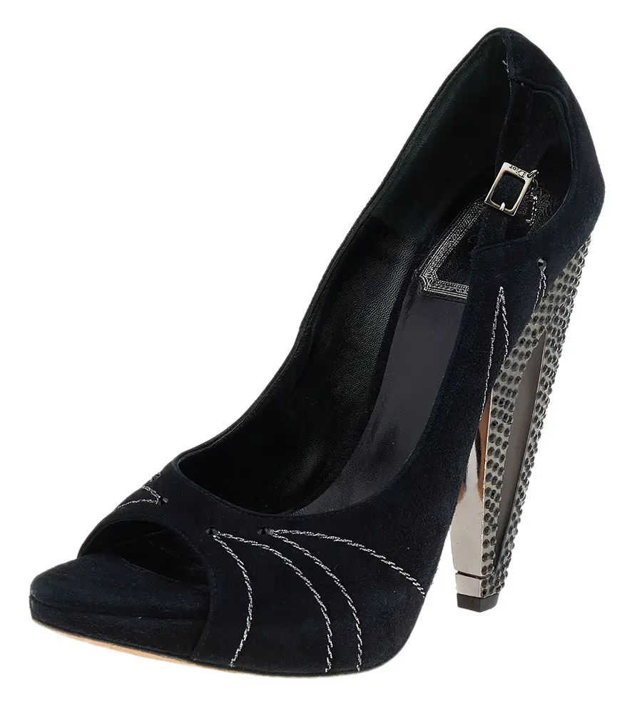 Dior Black Suede Embellished Heel Pumps Size 39