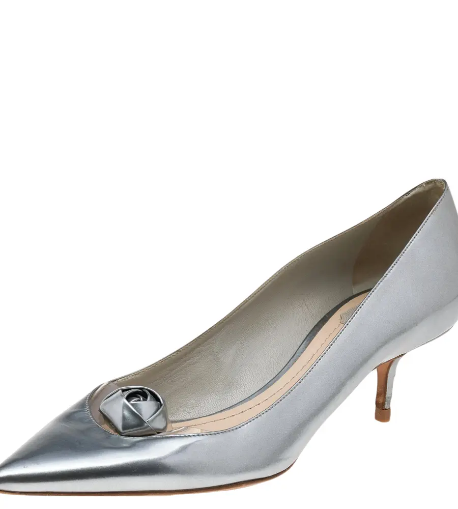Dior Metallic Silver Leather And PVC Pointed Toe Pumps Size 40