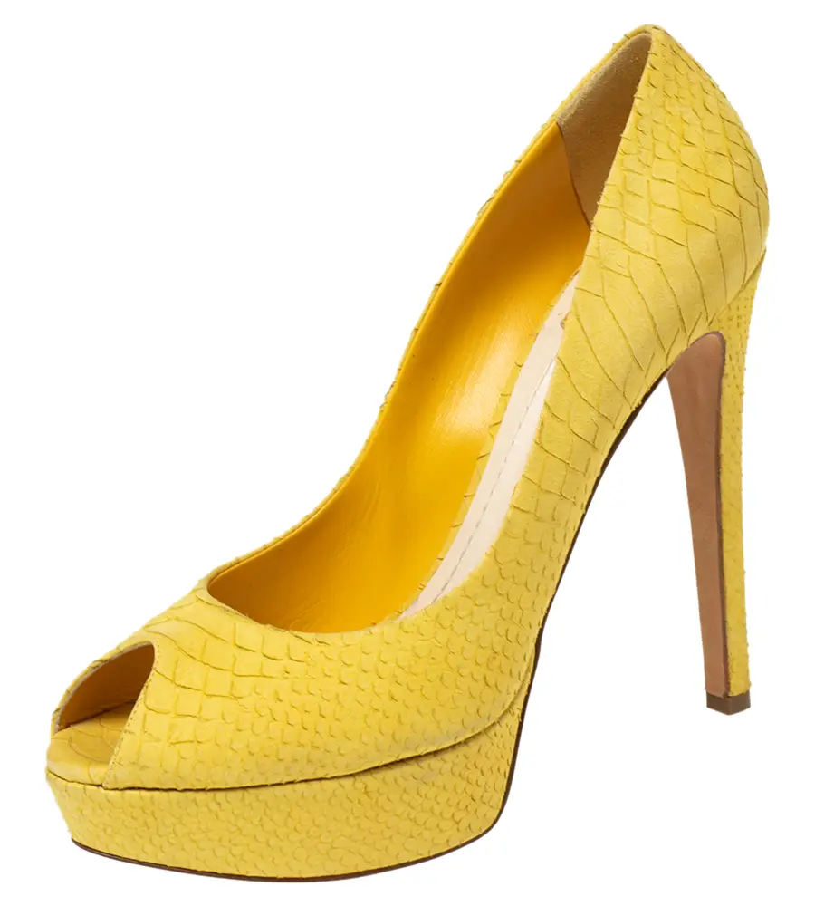 Dior Yellow Python Embossed Leather Miss Dior Platform Pumps Size 41