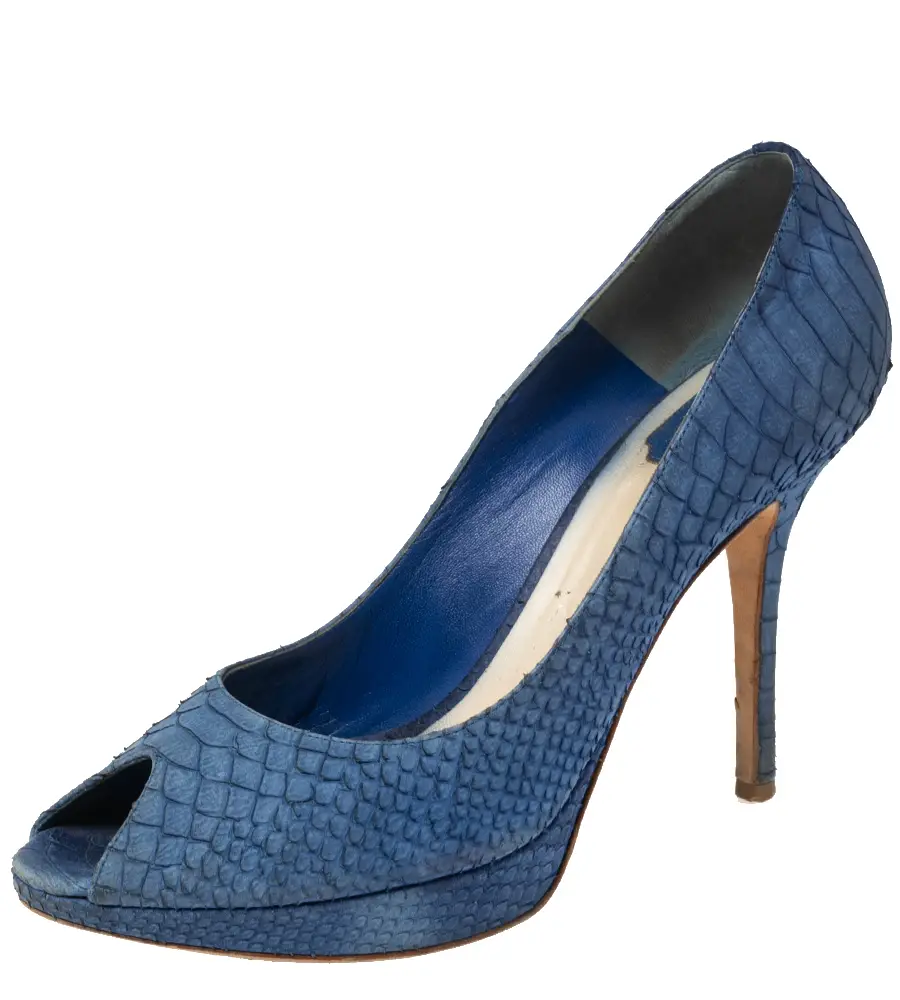 Dior Blue Python Embossed Leather Miss Dior Peep-Toe Pumps Size 41