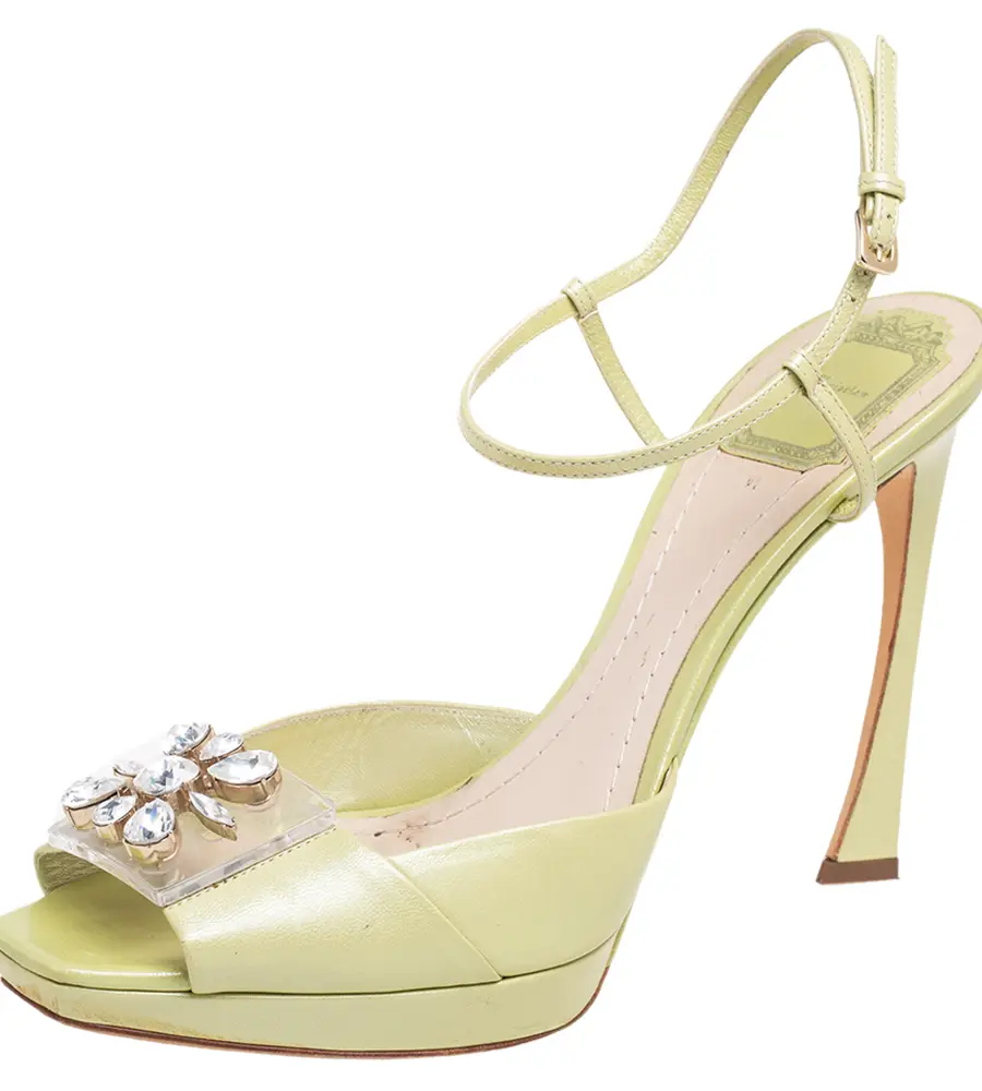 Dior Green Satin PVC Crystal Embellished Open-Toe Ankle-Strap Sandals Size 41