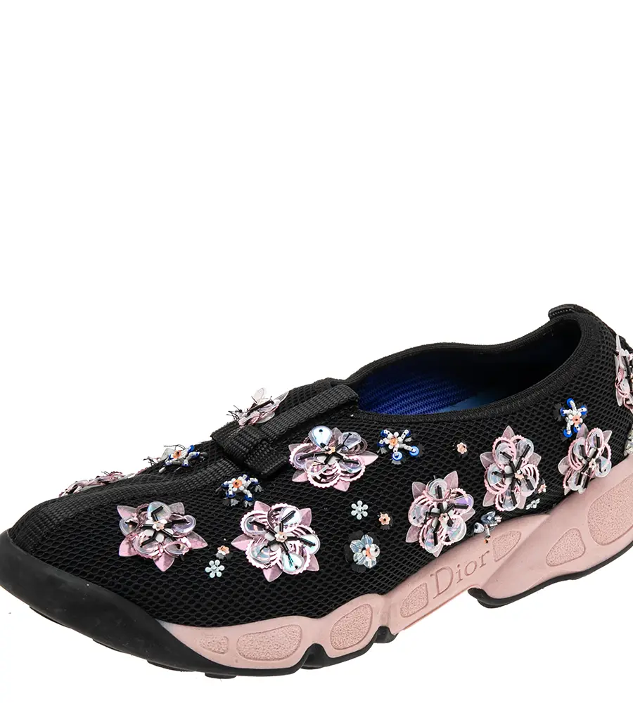 Dior Black/Pink Mesh Fusion Embellished Low-Top Sneakers Size 37