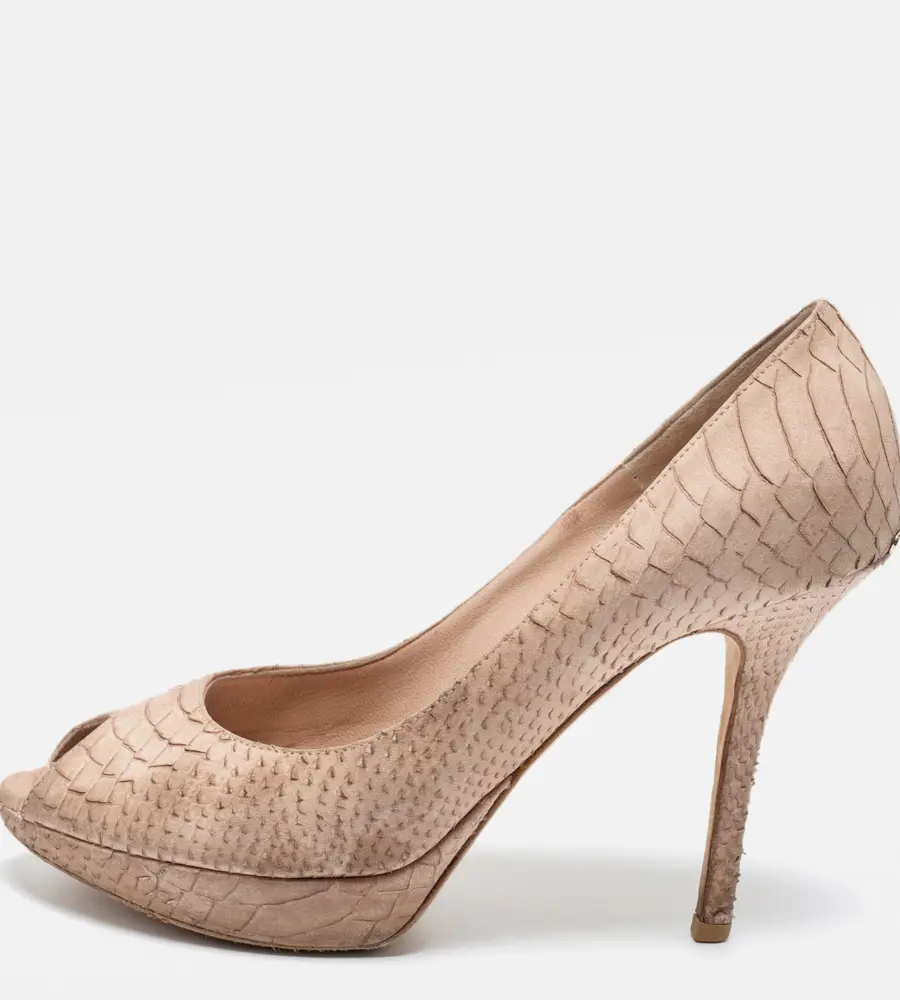 Dior Beige Python Embossed Leather Miss Dior Peep Toe Pumps Size 38.5