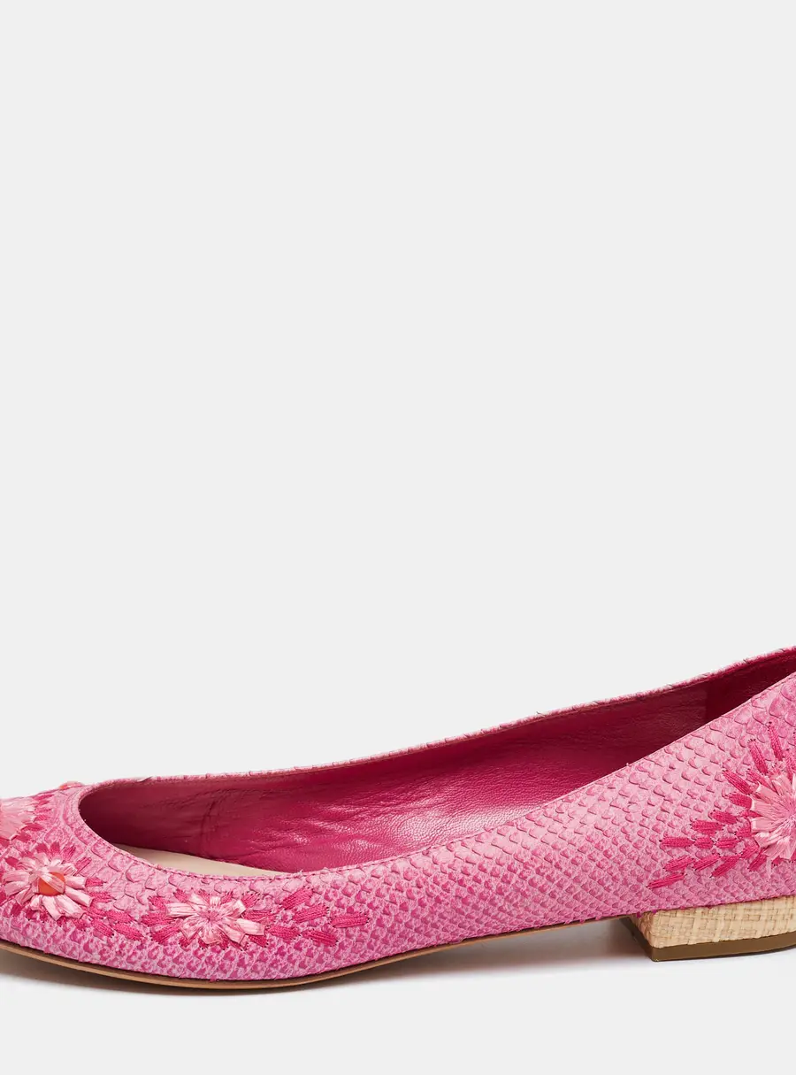Dior Pink Python Leather Floral Raffia Ballet Flats Size 40.5