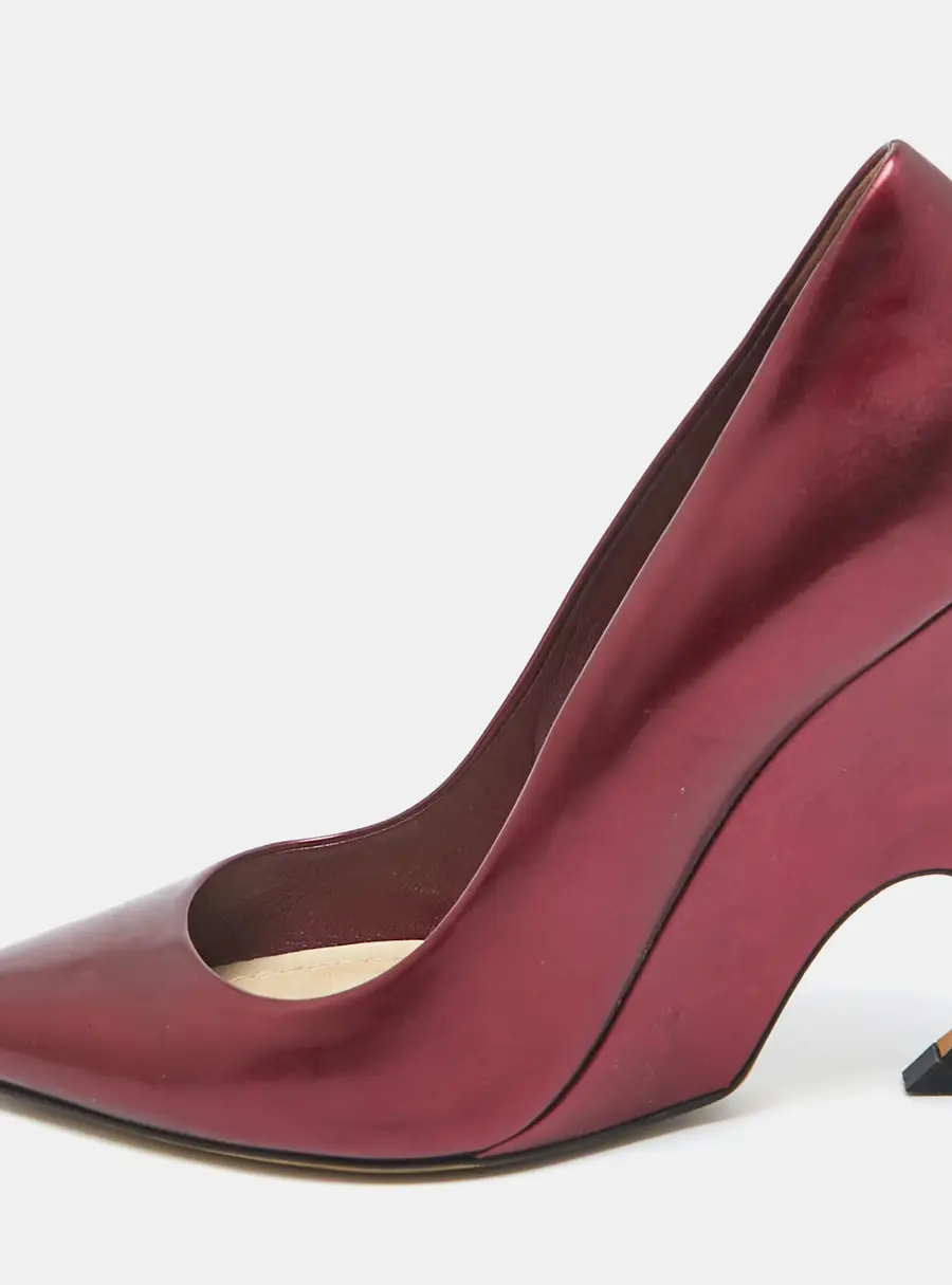 Dior Metallic Burgundy Leather Wedge Pumps Size 36.5