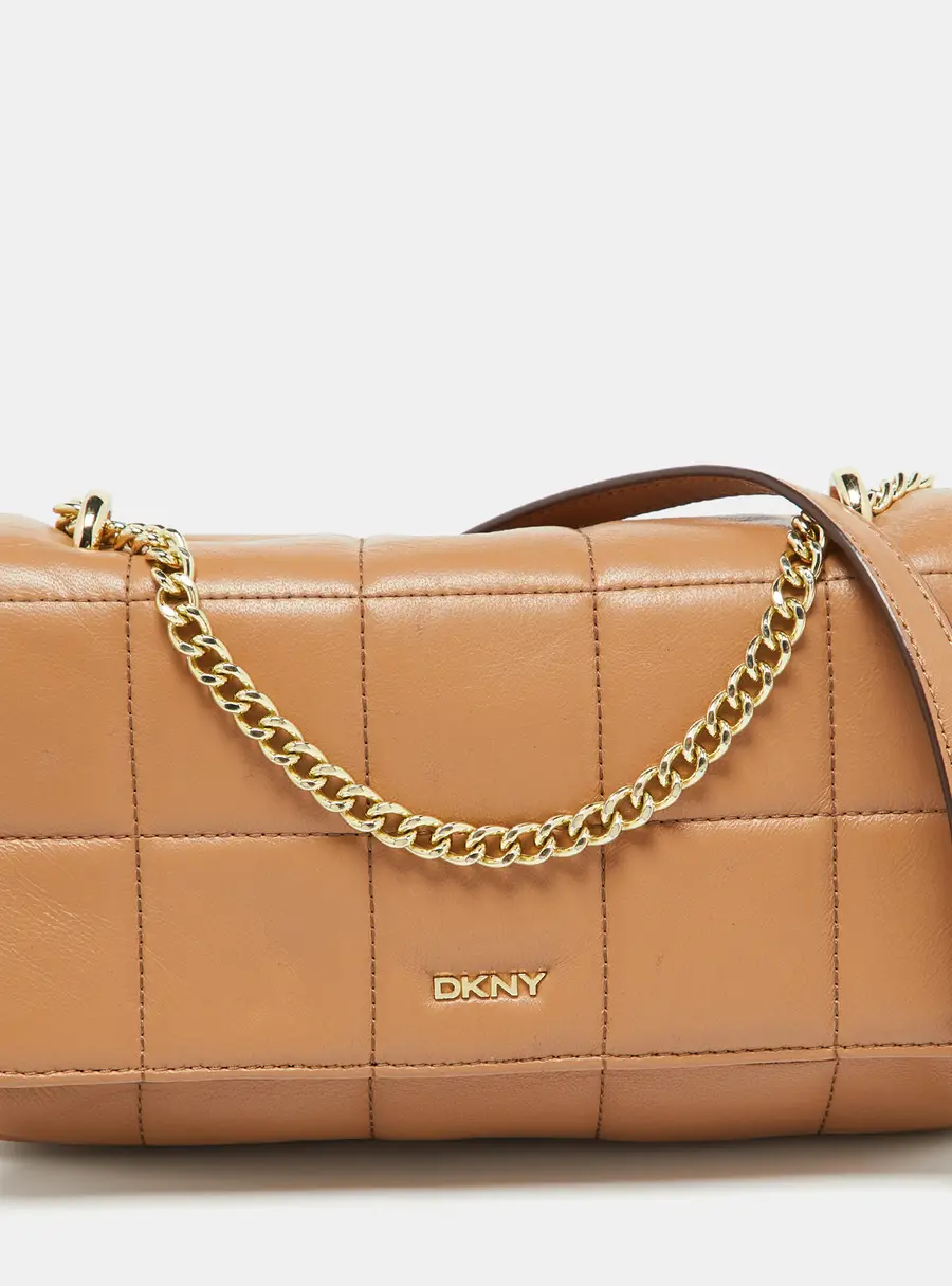 DKNY Beige Quilted Leather Flap Shoulder Bag