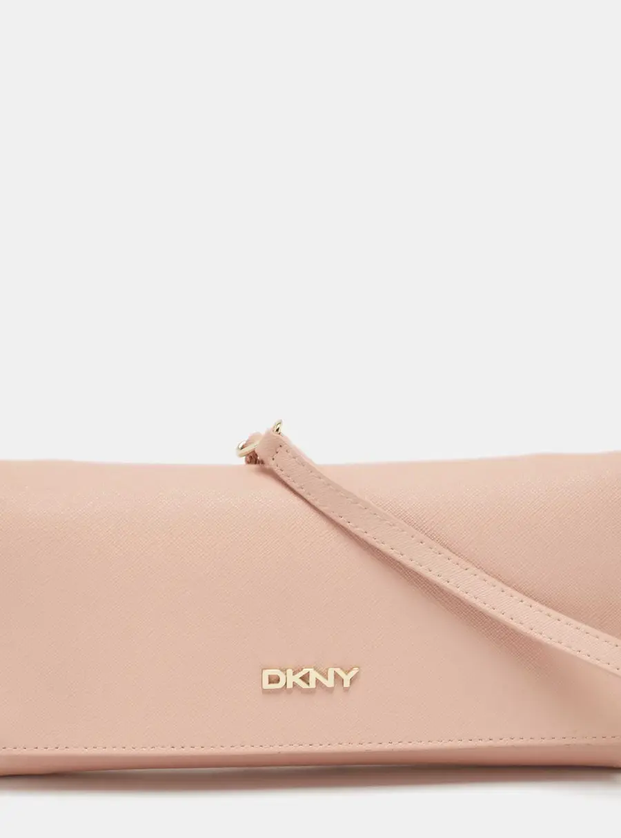 DKNY Pink Saffiano Leather Flap Wallet on Chain