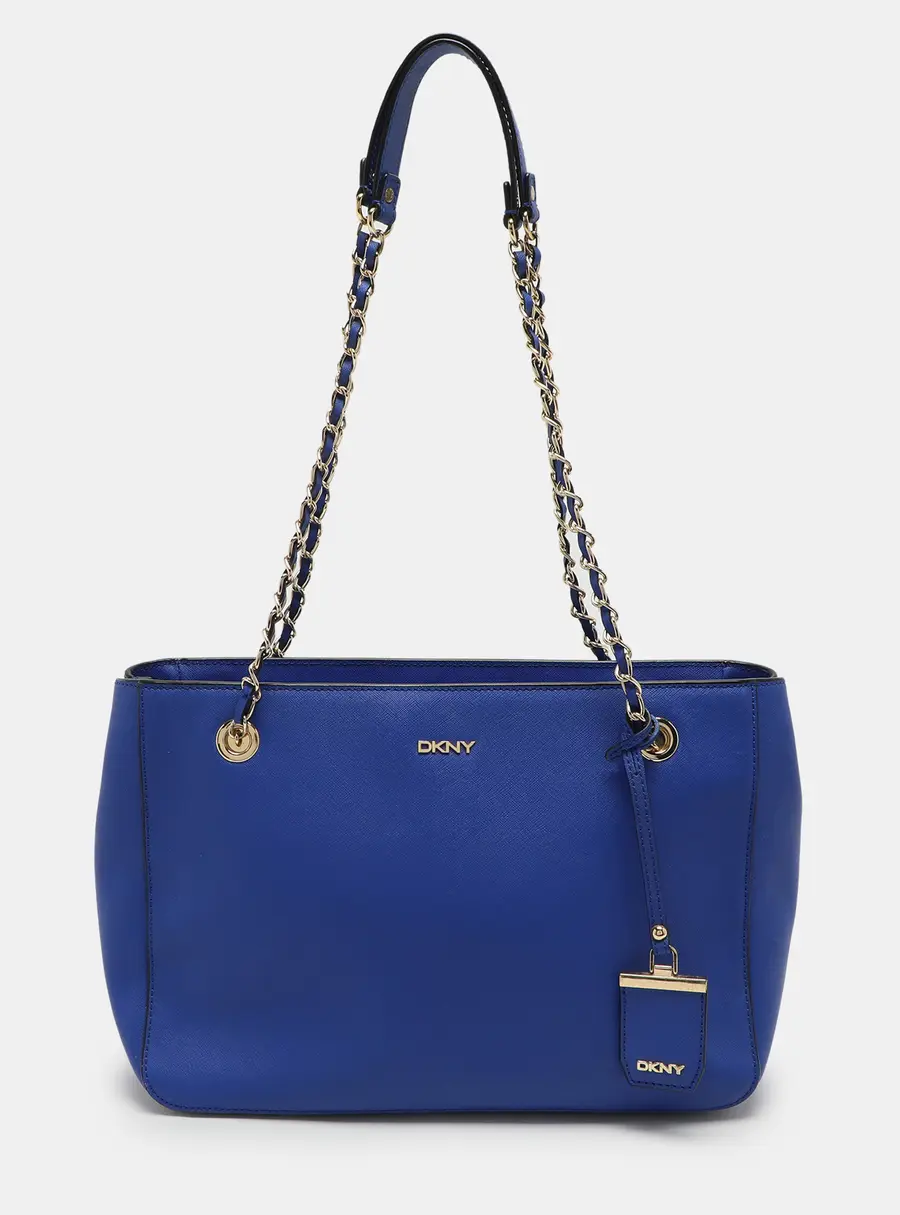 DKNY Blue Leather Chain Zip Tote