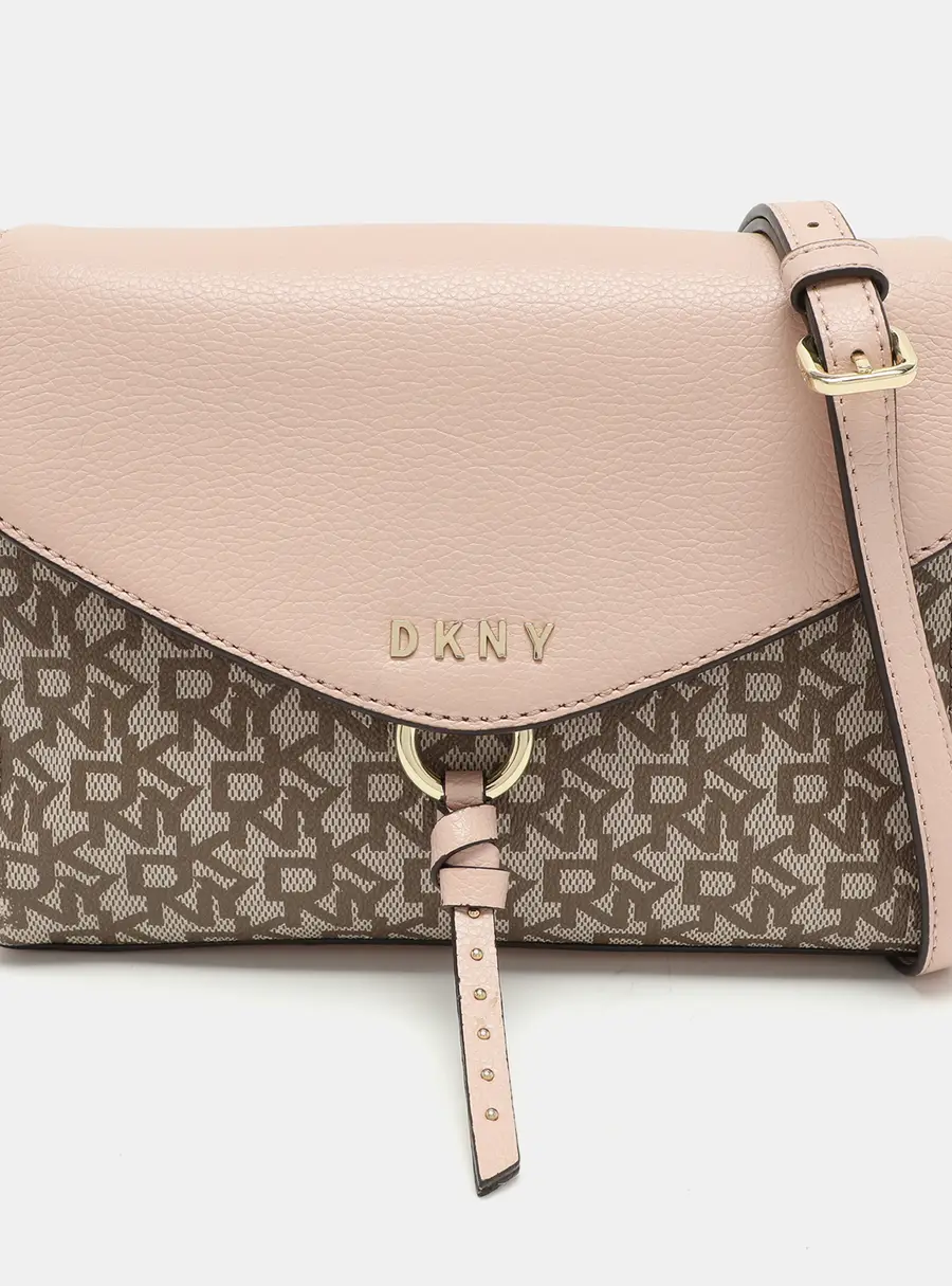 Dkny Beige/Pink Signature Coated Canvas and Leather Shoulder Bag
