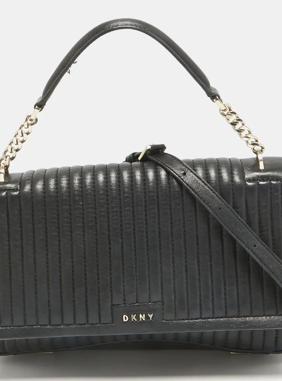 DKNY Black Pinstripe Quilted Leather Gansevoort Top Handle Bag