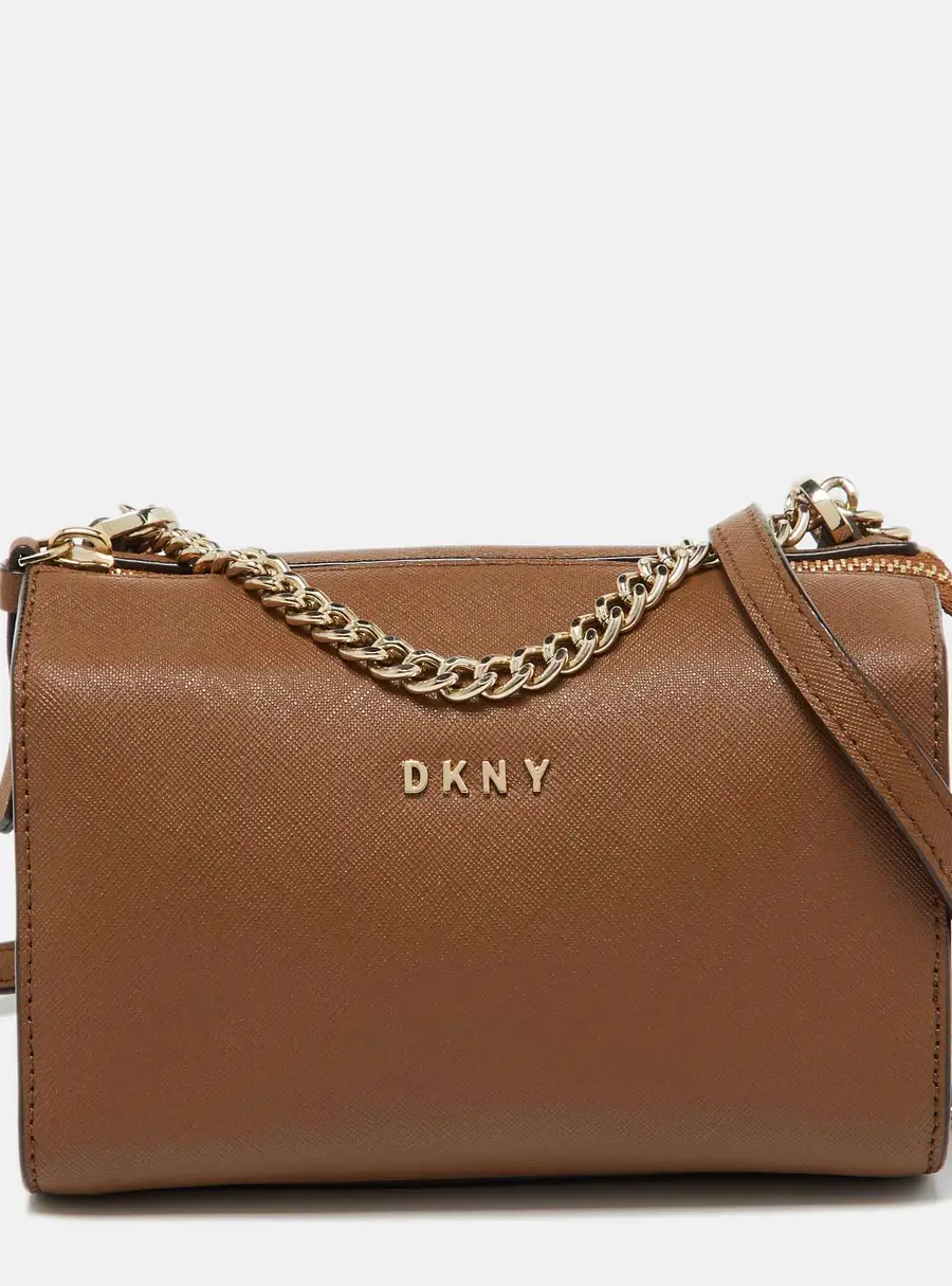 Dkny Brown Saffiano Leather Shoulder Bags