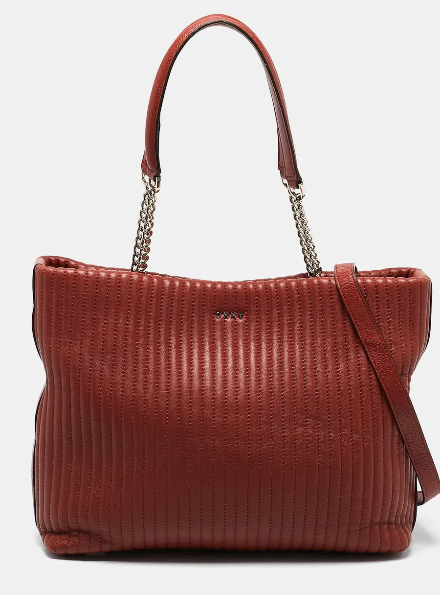 DKNY Brick Red Leather Pinstripe Gansevoort Tote