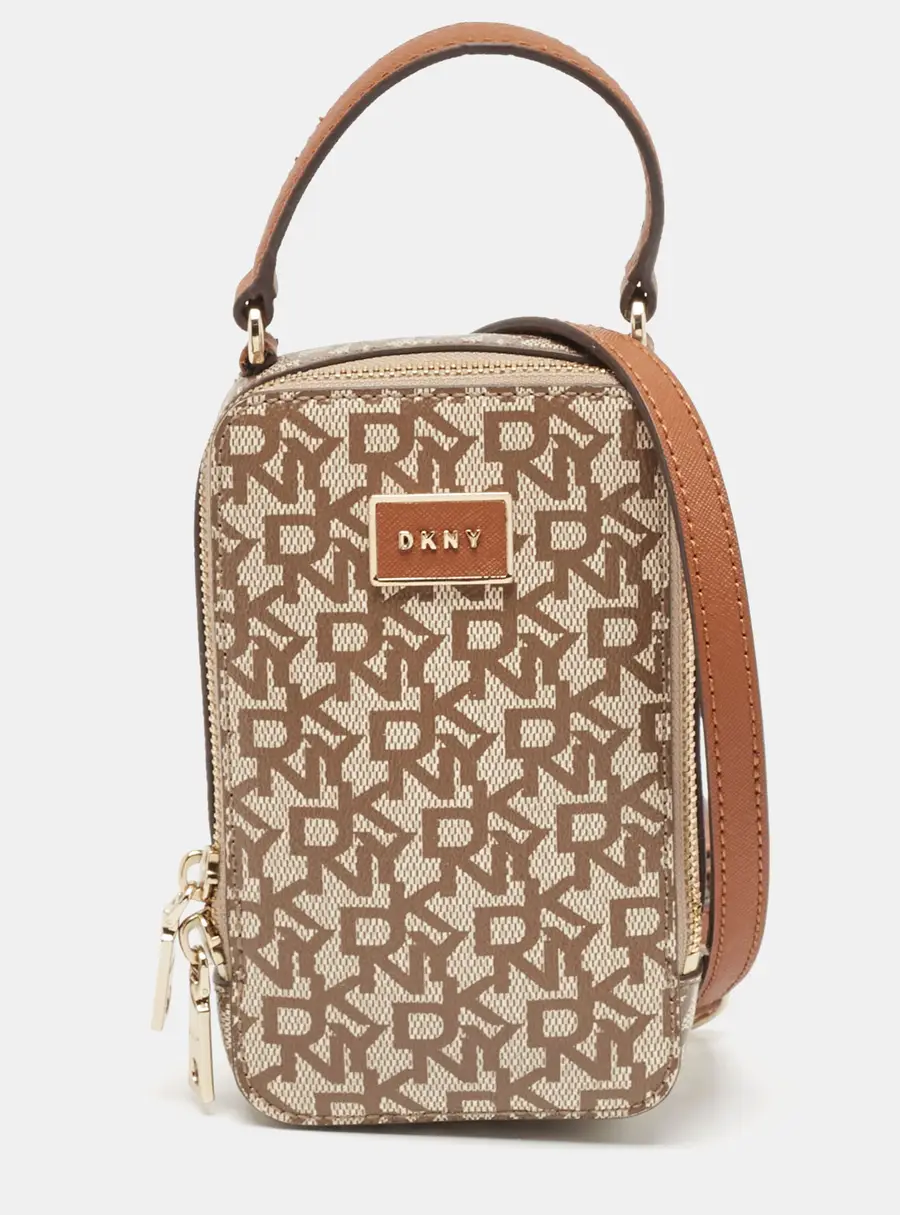 Dkny Brown/Beige Signature Coated Canvas and Leather Steffy Crossbody Bag