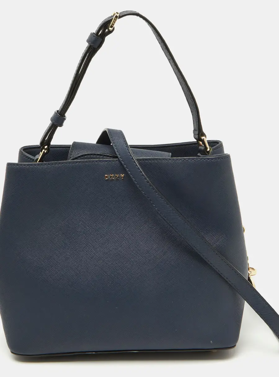 DKNY Navy Blue Saffiano Leather Bryant Park Bucket Bag