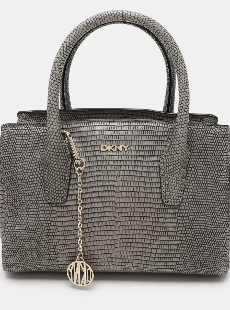 Dkny Grey Lizard Embossed Leather Satchel