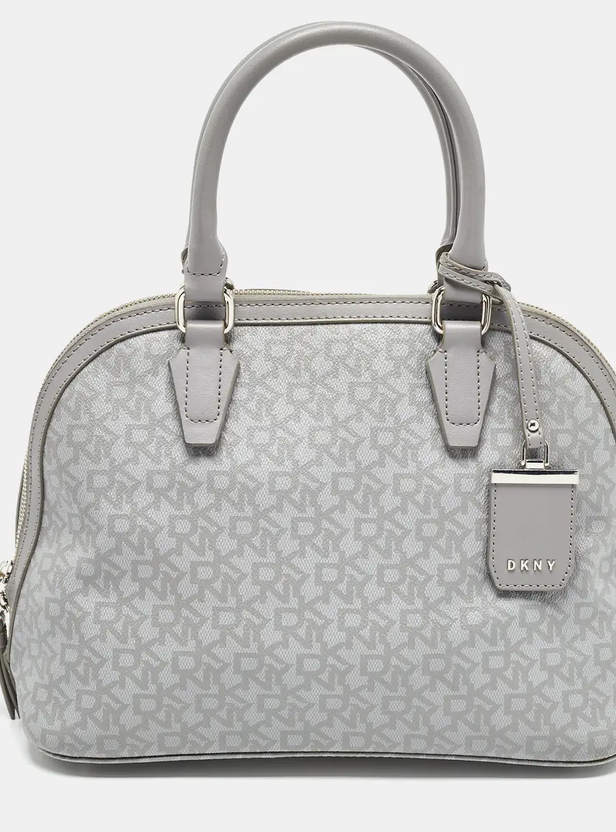 DKNY Grey Signature Coated Canvas and Leather Dome Satchel