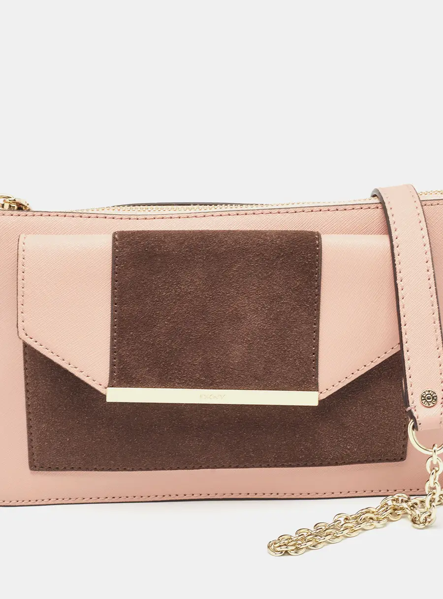 DKNY Pink/Brown Leather and Suede Bryant Park Saffia Chain Bag