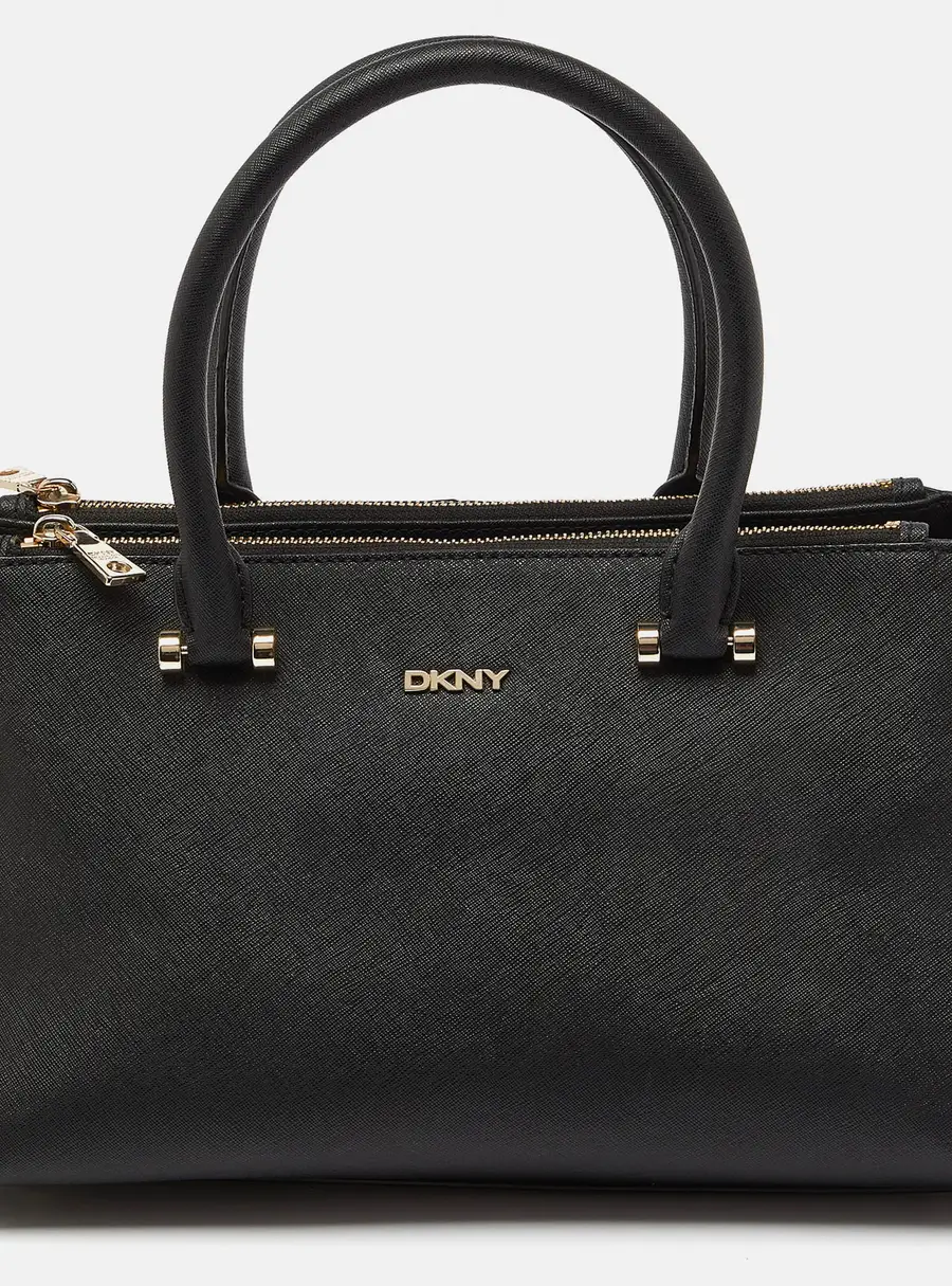 DKNY Black Saffiano Leather Bryant Park Zip Tote