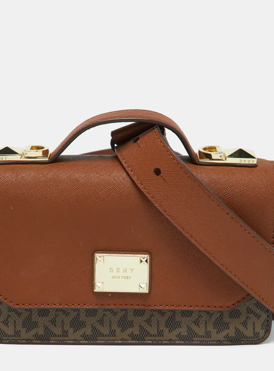 DKNY Brown Signature Coated Canvas and Leather Top Handle Bag