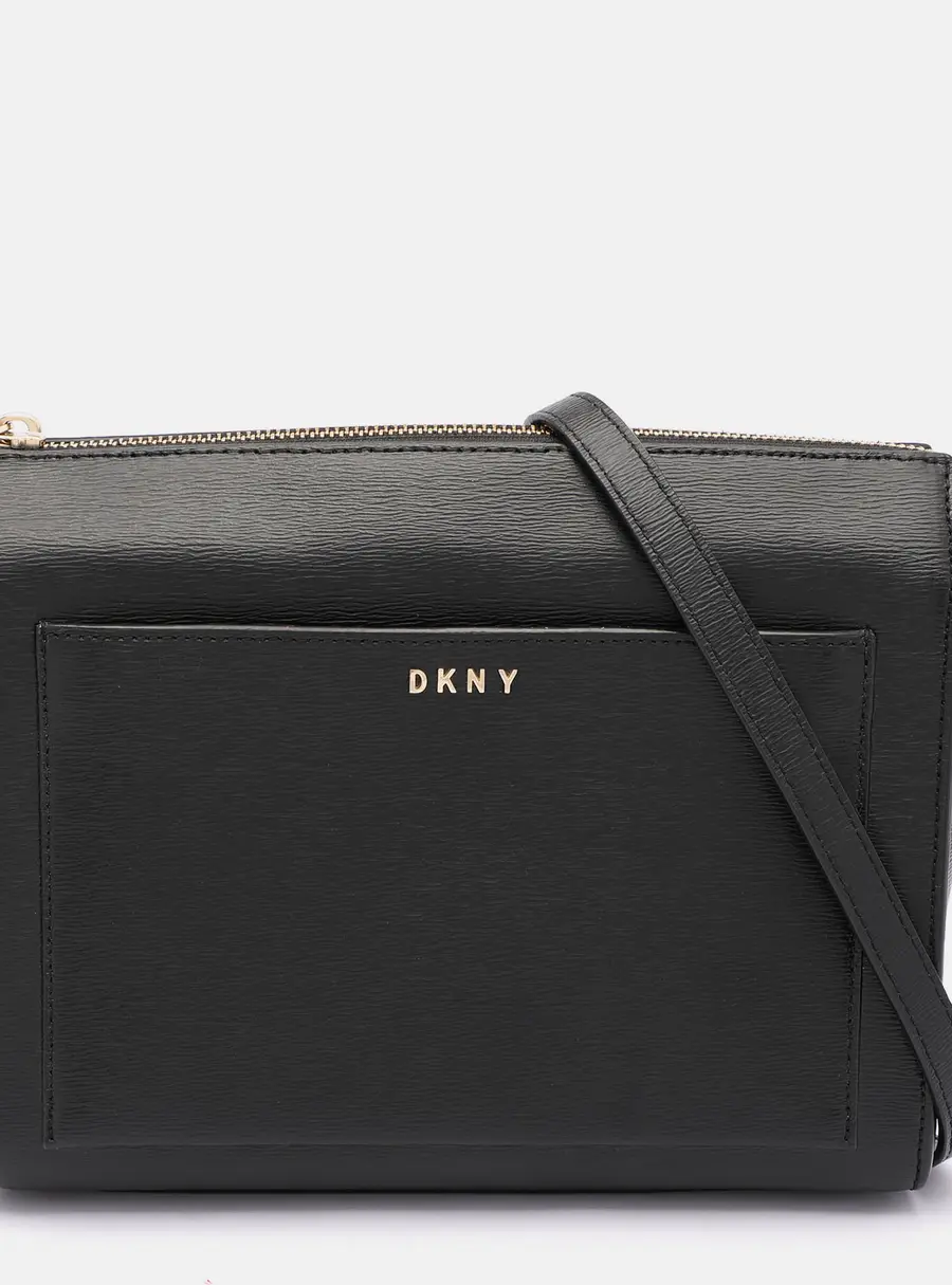 DKNY Black Leather Top Zip Crossbody Bag