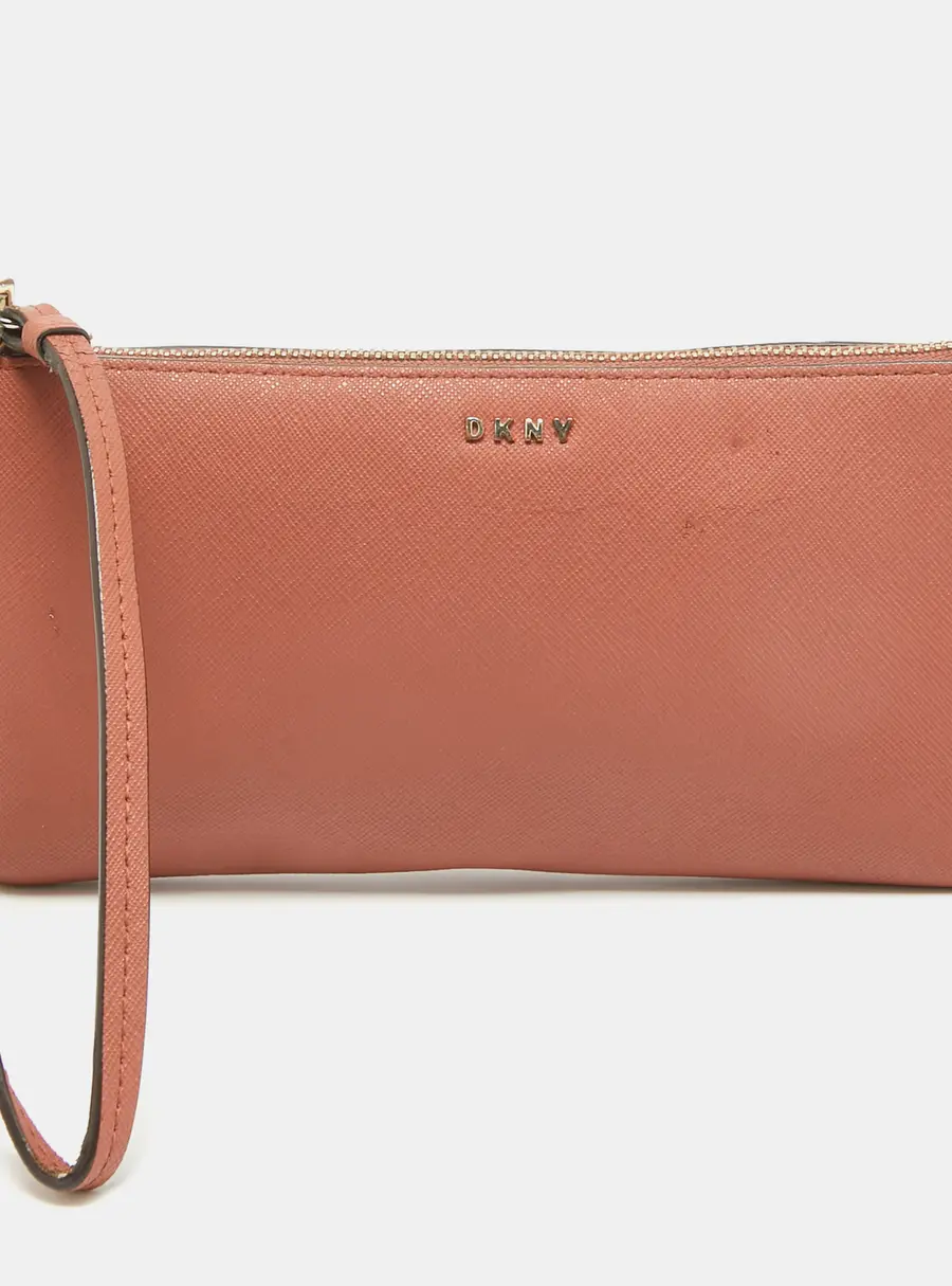 DKNY Old Rose Leather Zippy Wristlet Clutch