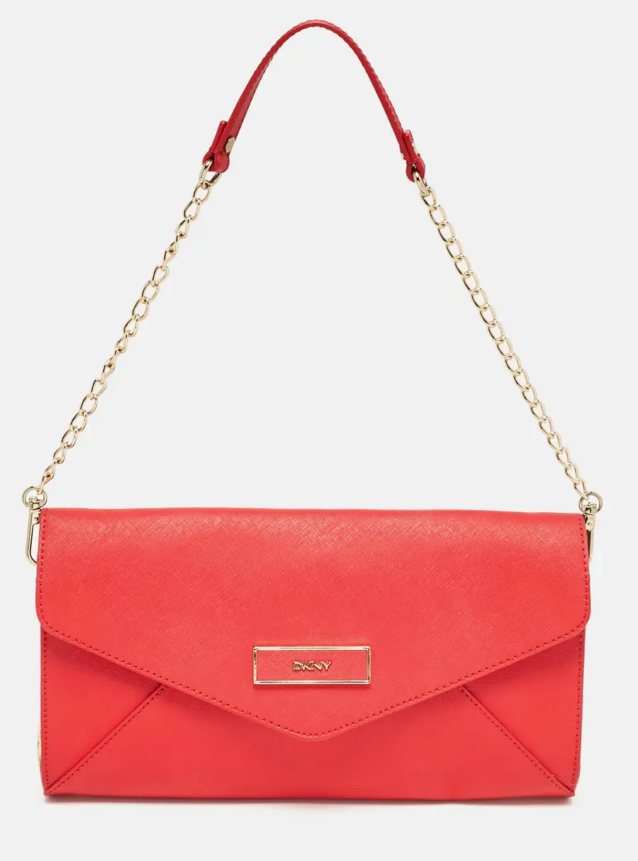 DKNY Red Leather Logo Flap Shoulder Bag
