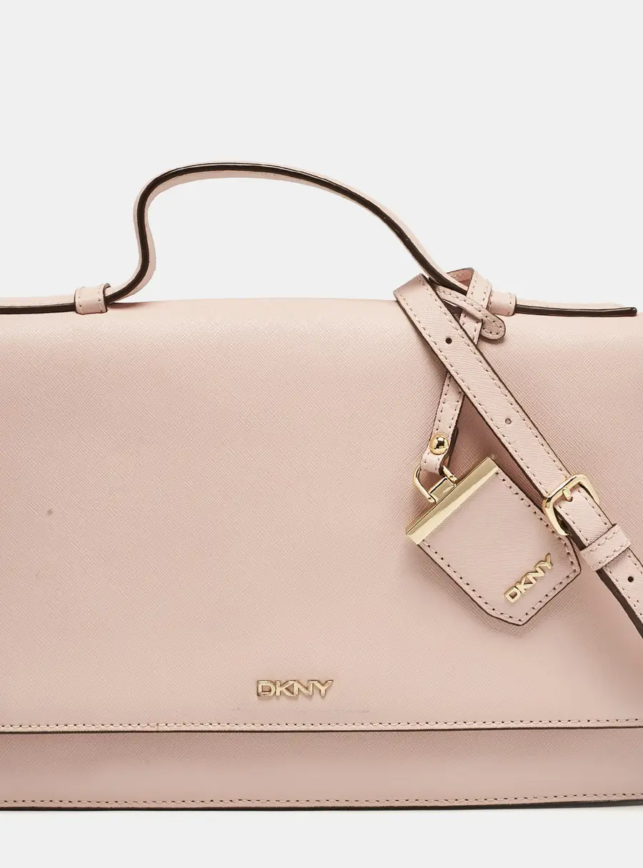 DKNY Pink Leather Logo Flap Top Handle Bag