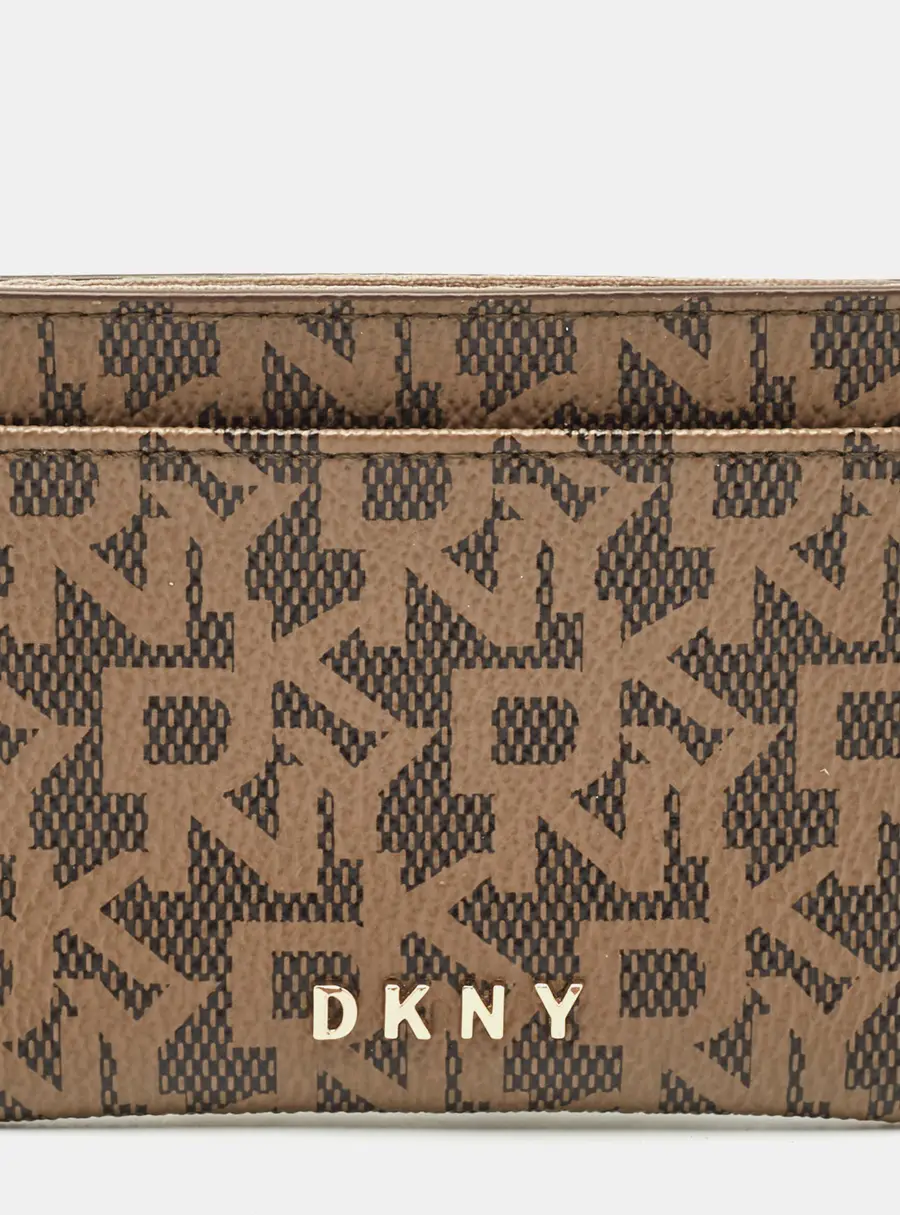 DKNY Beige/Brown Signature Coated Canvas Card Holder