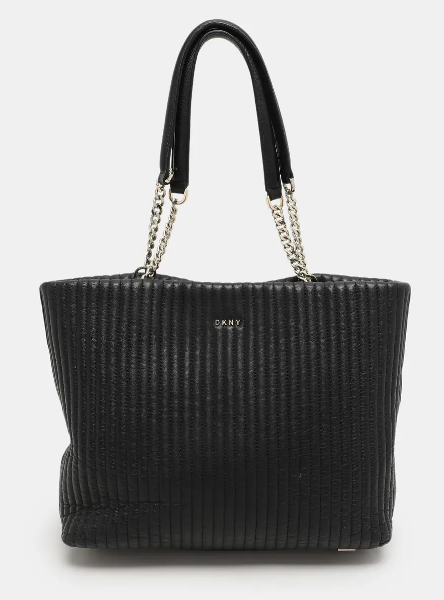 DKNY Black Quilted Leather Chain Tote