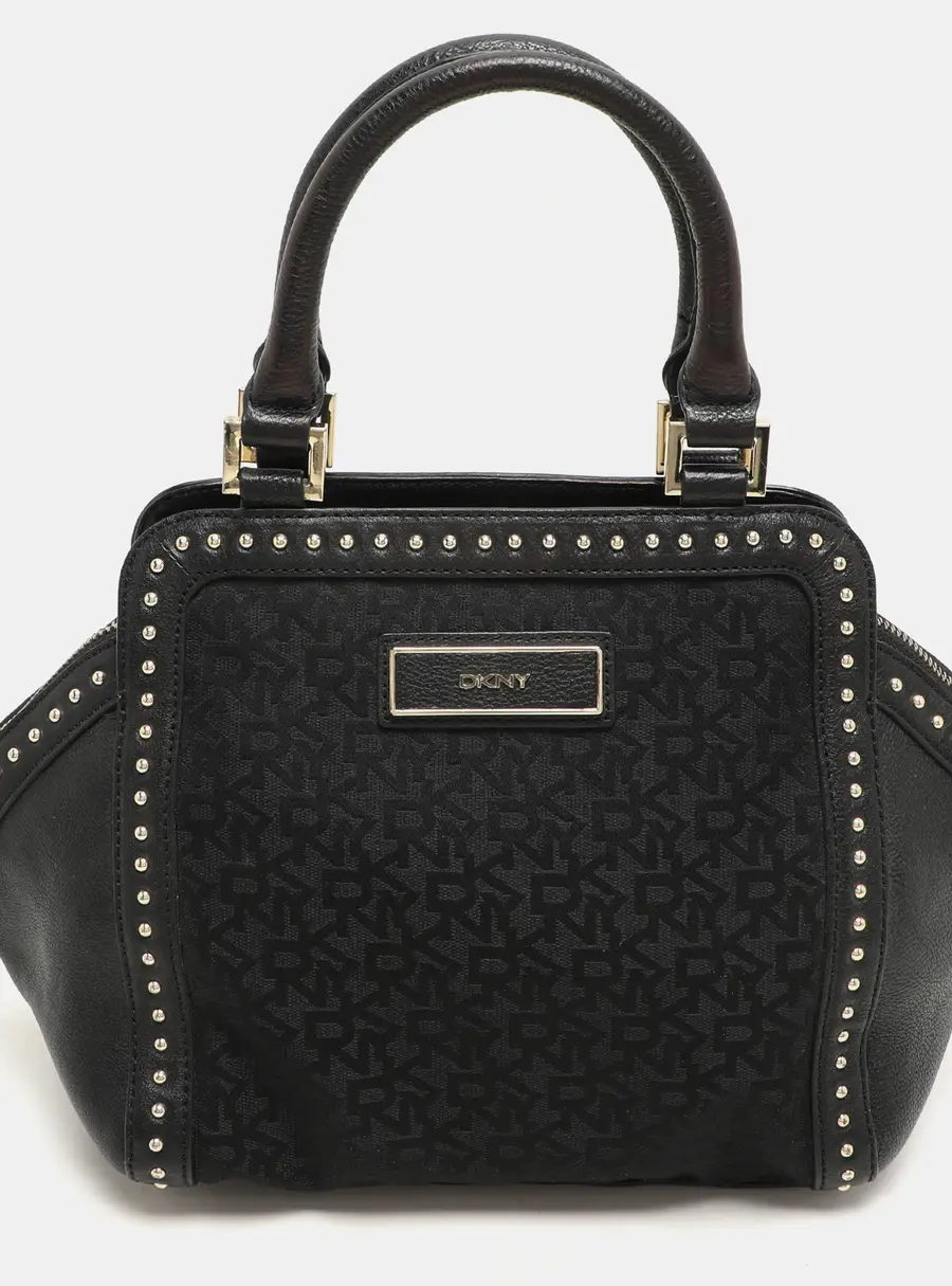 Dkny Donna Karan Black Canvas and Leather Satchel